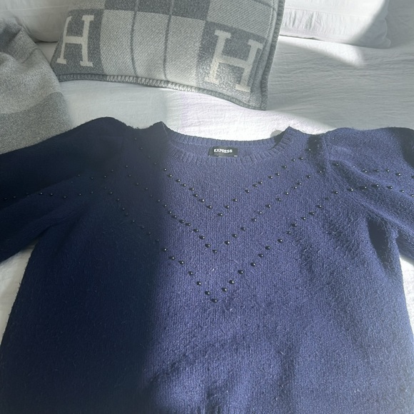 Express Navy Puff Sleeve Sweater - Picture 6 of 11